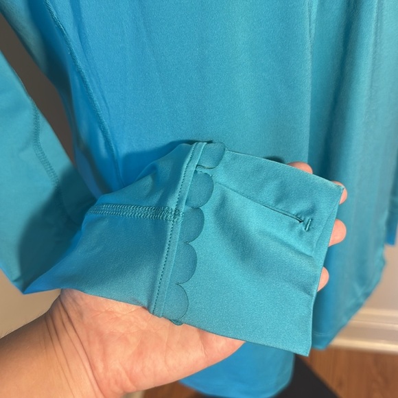 Crown & Ivy Sport Blue Quarter Zip Pullover Scallop Cuff Women’s Medium - Picture 5 of 10